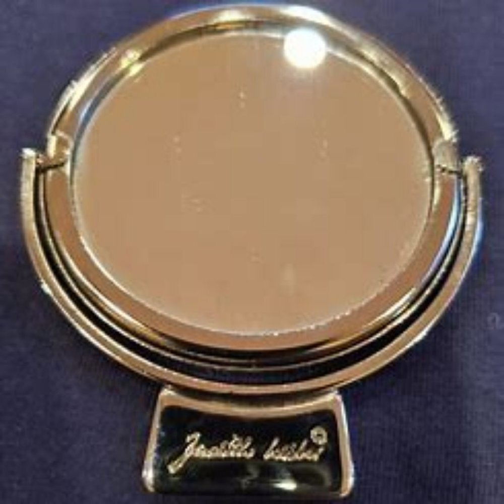 Judith Leiber round collectible double sided standup magnifying purse mirror